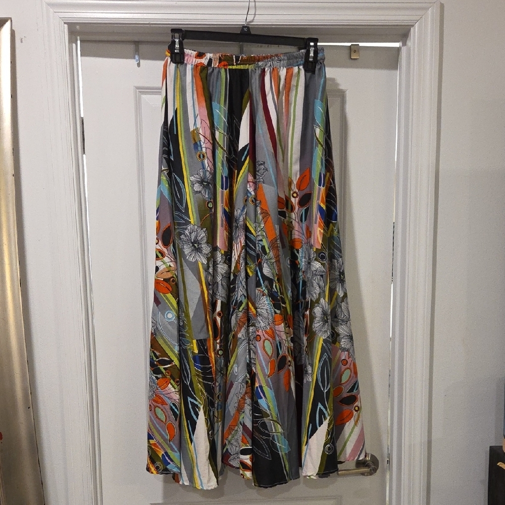 Mix Nouveau Colorful Floral Striped Maxi Skirt Size S!